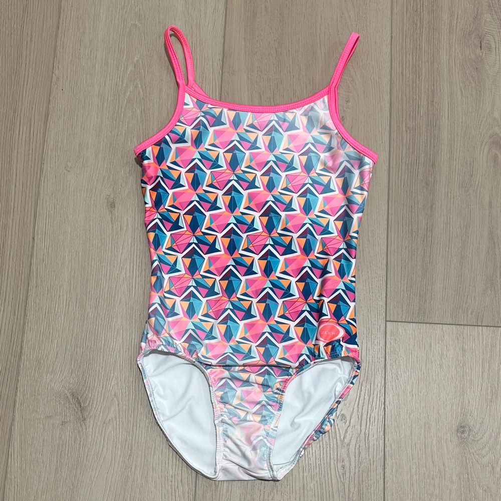 Ozone Kaleidoscope Leotard Adult Small Like New Pink Strappy Green White Multi